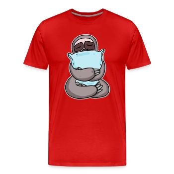 Faultier mit Kissen - Männer Premium Bio T-Shirt - Rot - Vorne - Damien (186cm)