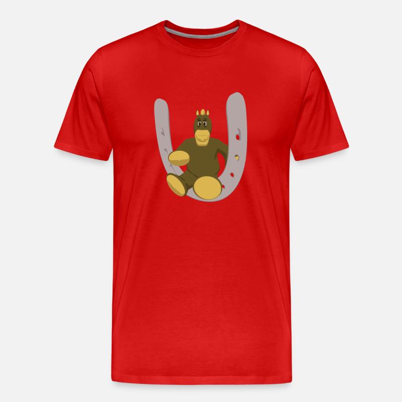 Pferd mit Hufeisen - Männer Premium Bio T-Shirt - Rot