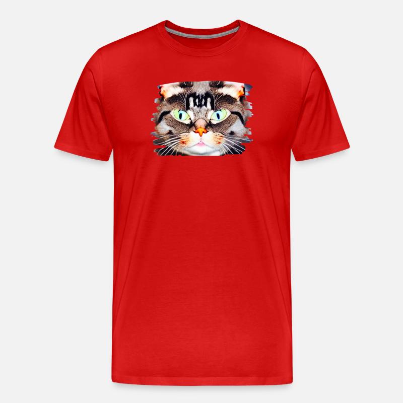 Neon Katzenblick Porträt - Männer Premium Bio T-Shirt - Rot