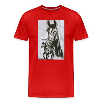 Majestätisches Pferd und sein Fohlen - Männer Premium Bio T-Shirt - Rot - Vorne - Damien (186cm)
