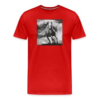 Pferd im Wind – kraftvolle Wildpferd Skizze - Männer Premium Bio T-Shirt - Rot - Vorne - Damien (186cm)