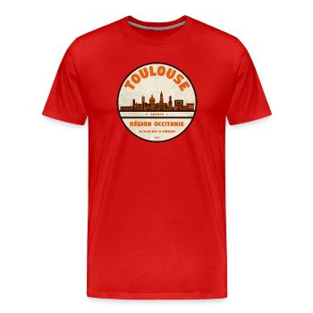 Toulouse Skyline Badge - Men's Premium Organic T-Shirt - red - Front - Damien (186cm)