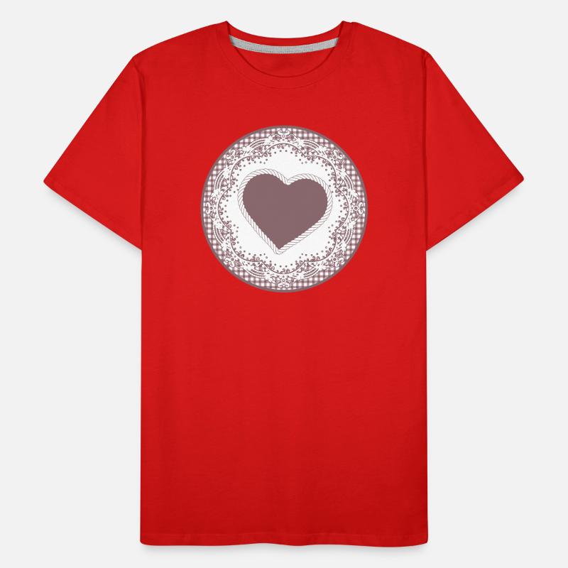 Nostalgie Tortenspitze Etikett in Altrosa mit Herz Männer Premium Bio T-Shirt