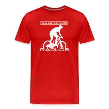 Man erlebt mich selten RADLOS - Männer Premium Bio T-Shirt - Rot - Vorne - Damien (186cm)
