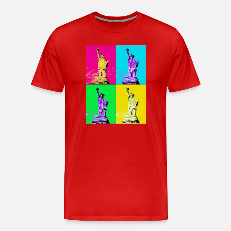 Freedom PopArt Quadri - Männer Premium Bio T-Shirt - Rot