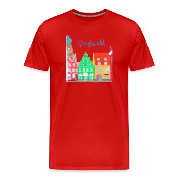 Greifswald, colorful half-timbered houses, East Germany - Men's Premium Organic T-Shirt - red - Front - Damien (186cm)