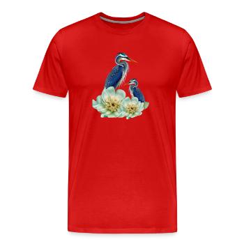 The elegant crane with flowers - Men's Premium Organic T-Shirt - red - Front - Damien (186cm)