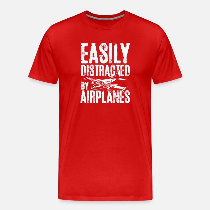 Easily distracted by airplanes - Männer Premium Bio T-Shirt - Rot