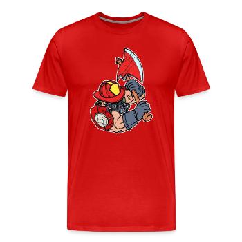 Feuerwehr Brandschutz Lebensretter Feuerwehrmann - Männer Premium Bio T-Shirt - Rot - Vorne - Damien (186cm)