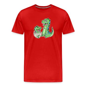 Dinosaurier mit Baby Dinosaurier - Männer Premium Bio T-Shirt - Rot - Vorne - Damien (186cm)