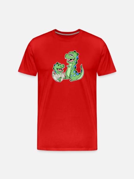 Dinosaur with baby dinosaur - Men's Premium Organic T-Shirt - red