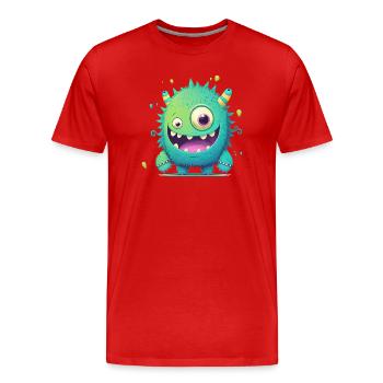 Un monstre heureux à câliner - T-shirt bio Premium Homme - rouge - Devant - Damien (186cm)