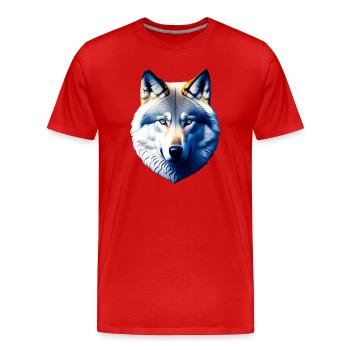 Tête de loup aux yeux bleus - T-shirt bio Premium Homme - rouge - Devant - Damien (186cm)