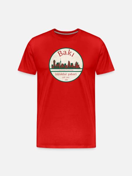 Emblème de la Skyline de Bakou - T-shirt bio Premium Homme - rouge