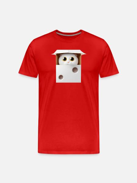 Chat mignon dans une boîte carton - T-shirt bio Premium Homme - rouge