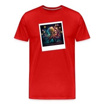 Octopus Octopus Neon dancing in the night - Men's Premium Organic T-Shirt - red - Front - Damien (186cm)