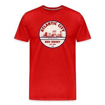 Atlantic City Skyline Retro Emblem - Men's Premium Organic T-Shirt - red - Front - Damien (186cm)