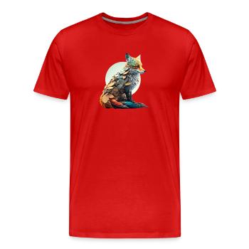 Renard coloré avec des feuilles colorées - T-shirt bio Premium Homme - rouge - Devant - Damien (186cm)