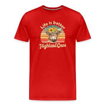 Schottisches Hochlandrind Kuh - Männer Premium Bio T-Shirt - Rot - Vorne - Damien (186cm)