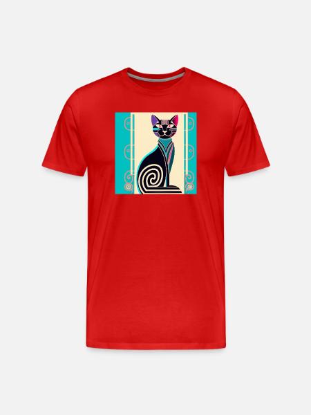 Neon Spiral Cat Art Deco - Men's Premium Organic T-Shirt - red