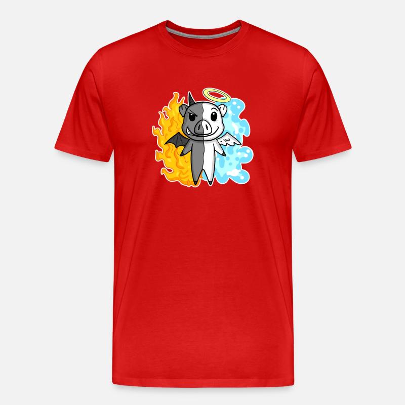 Schwein - Engel und Teufel - Männer Premium Bio T-Shirt - Rot