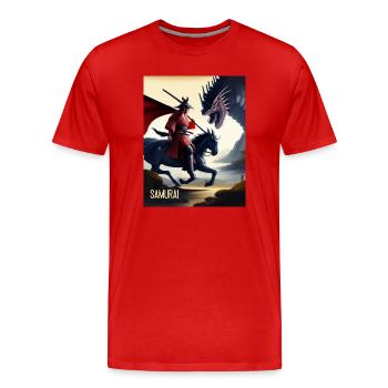 Samouraï avec Cheval Samouraï sur Cheval Japon Asie - T-shirt bio Premium Homme - rouge - Devant - Damien (186cm)