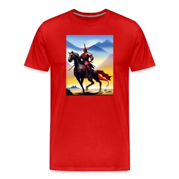 Promenades en samouraï à cheval - Samouraï à cheval - T-shirt bio Premium Homme - rouge - Devant - Damien (186cm)