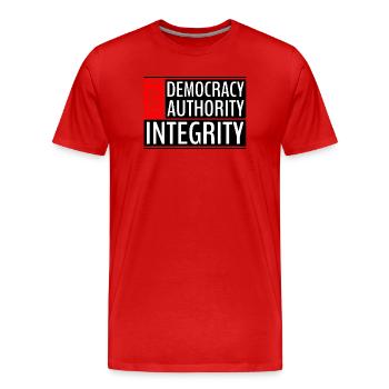 Living in Fake World Order - Men's Premium Organic T-Shirt - red - Front - Damien (186cm)