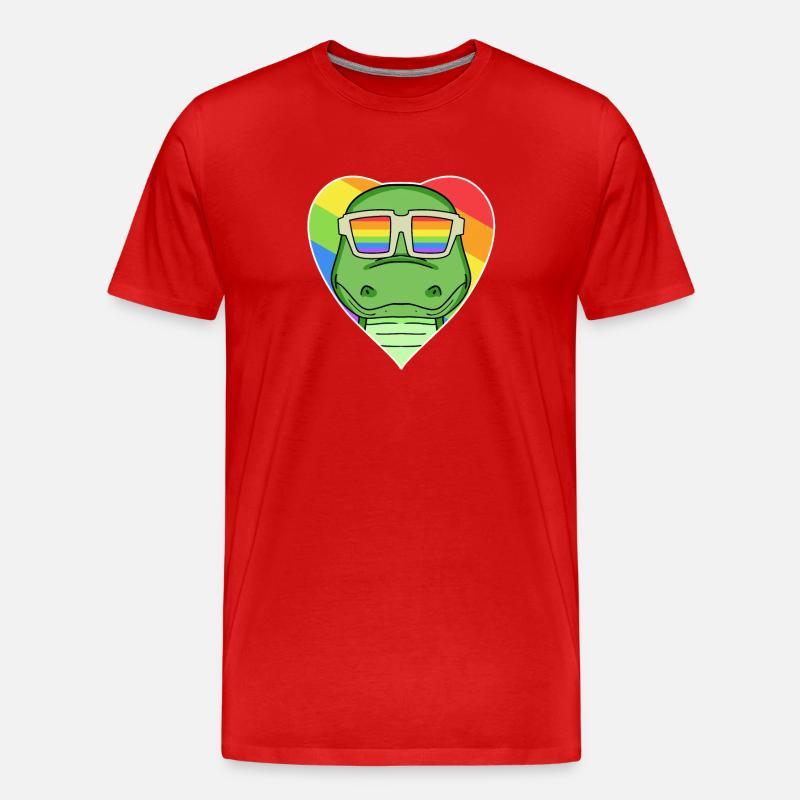Regenbogen - Krokodil mit Brille - Männer Premium Bio T-Shirt - Rot