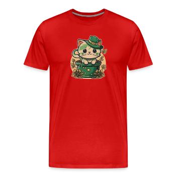 Chat dans le pot de fleurs Fête de la Saint-Patrick - T-shirt bio Premium Homme - rouge - Devant - Damien (186cm)