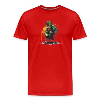 Leprechaun mit Topf und Wasserfarben - Männer Premium Bio T-Shirt - Rot - Vorne - Damien (186cm)