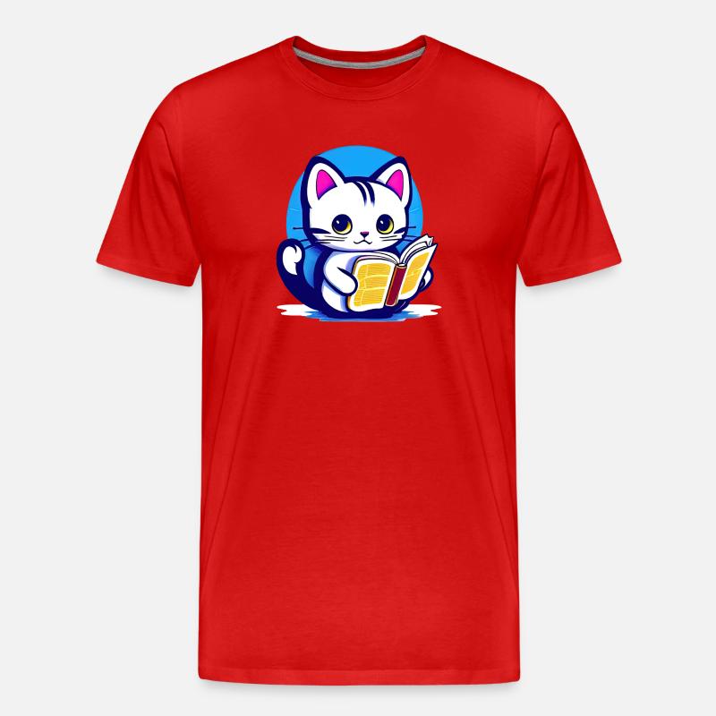 Katze liest ein Buch - Männer Premium Bio T-Shirt - Rot