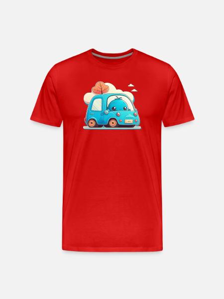 Blue car with monster - Men's Premium Organic T-Shirt - red