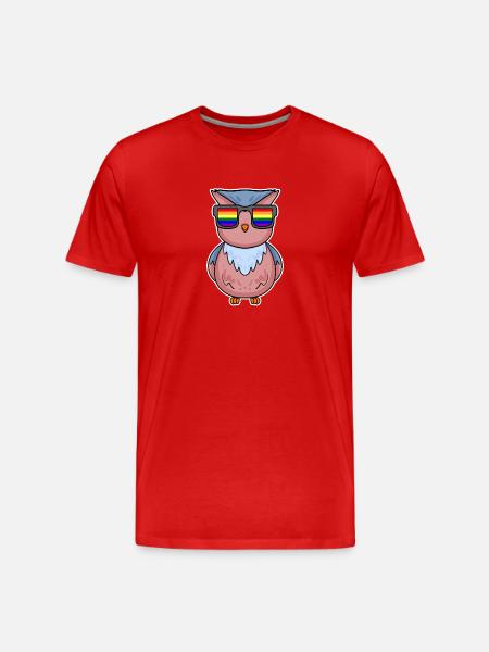 Rainbow - Owl with glasses - Men's Premium Organic T-Shirt - red