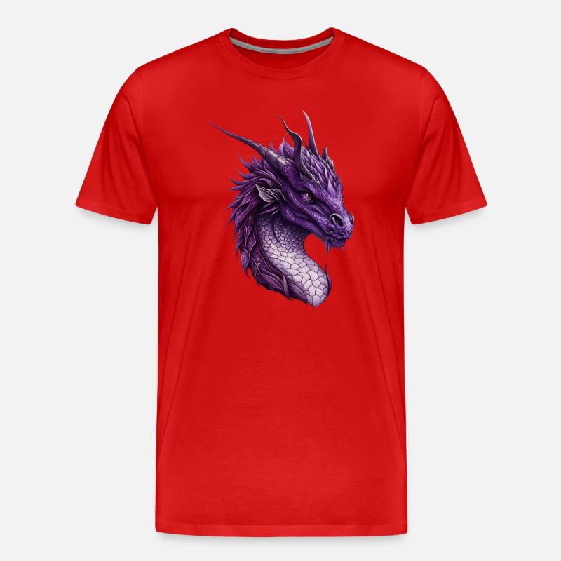 Mächtiger Lila Fantasy Drache - Männer Premium Bio T-Shirt - Rot