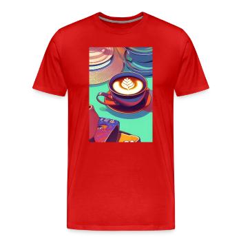 Kaffee, Kaffeebohnen - Männer Premium Bio T-Shirt - Rot - Vorne - Damien (186cm)