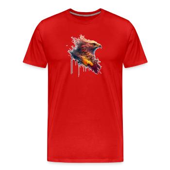 Oiseau de proie rouge aux yeux jaunes, dessin d’aigle - T-shirt bio Premium Homme - rouge - Devant - Damien (186cm)