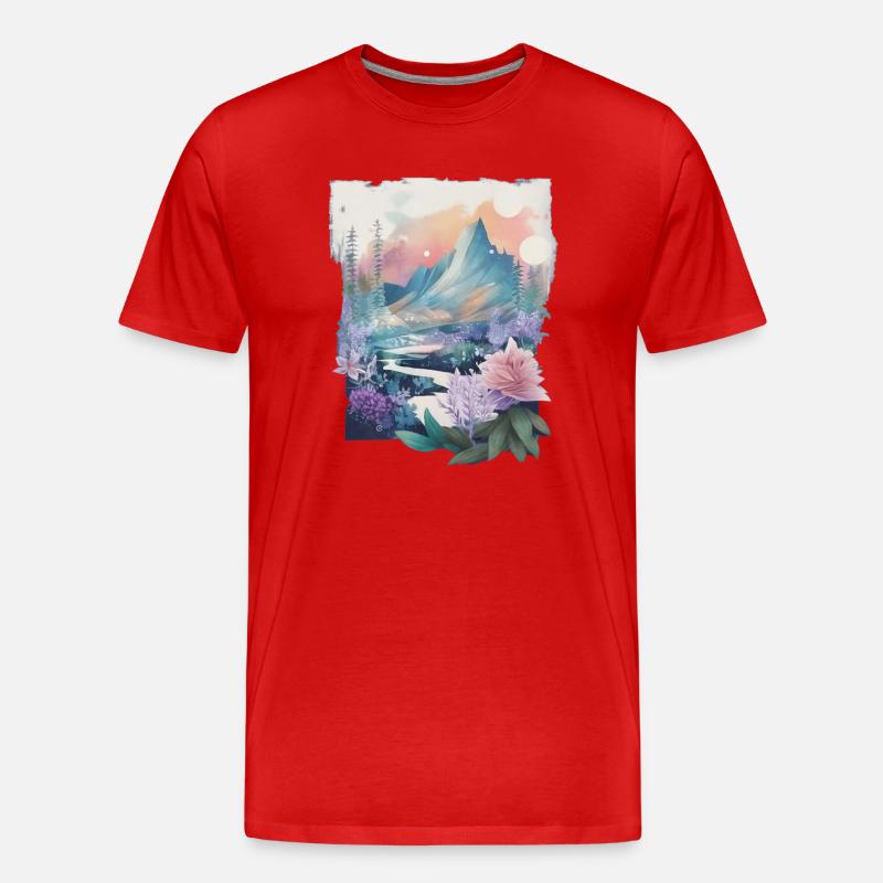 Blumenlandschaft - Männer Premium Bio T-Shirt - Rot