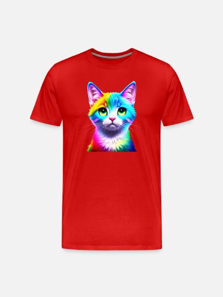 Chat arc-en-ciel - T-shirt bio Premium Homme - rouge