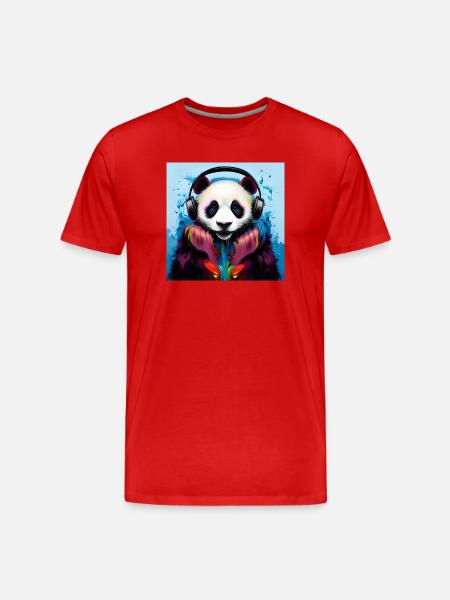 Panda mit Neon Kopfhörern - Männer Premium Bio T-Shirt - Rot
