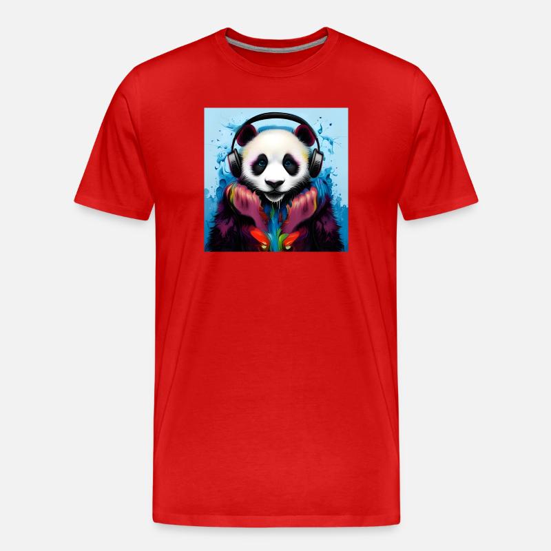 Panda mit Neon Kopfhörern - Männer Premium Bio T-Shirt - Rot