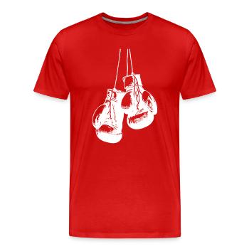 Hanging white boxing gloves design. Logo Design - Men's Premium Organic T-Shirt - red - Front - Damien (186cm)