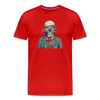 Portrait de squelette cool avec lunettes de soleil, casquette - T-shirt bio Premium Homme - rouge - Devant - Damien (186cm)