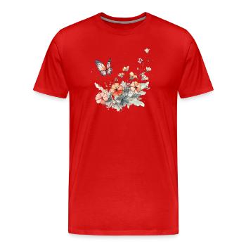 Blumen + Schmetterling - minimal abstrakt - Männer Premium Bio T-Shirt - Rot - Vorne - Damien (186cm)