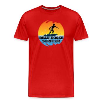 beau gosse surfeur soleil dégradé océan - T-shirt bio Premium Homme - rouge - Devant - Damien (186cm)
