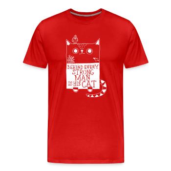 Derrière chaque homme fort se trouve son chat... catlove - T-shirt bio Premium Homme - rouge - Devant - Damien (186cm)