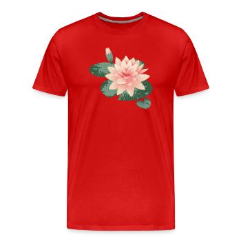 Fleur de nénuphars avec bourgeon dans l’étang de nénuphars - T-shirt bio Premium Homme - rouge - Devant - Damien (186cm)
