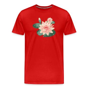 Deux fleurs de nénuphars avec bourgeon dans l’étang aux nénuphars - T-shirt bio Premium Homme - rouge - Devant - Damien (186cm)