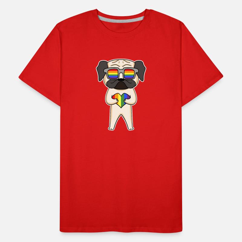 Regenbogen - Hund Mops mit Brille und Herz Männer Premium Bio T-Shirt