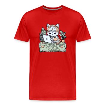 Tech Cat in Garden Armor - Men's Premium Organic T-Shirt - red - Front - Damien (186cm)